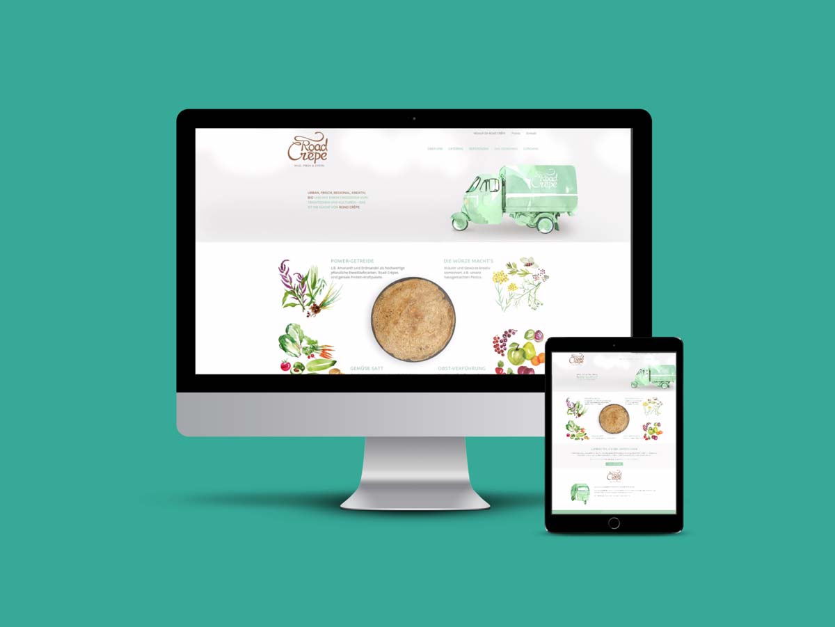 Logo, Corporate Illustrationen, responsive Website für Road Crepe