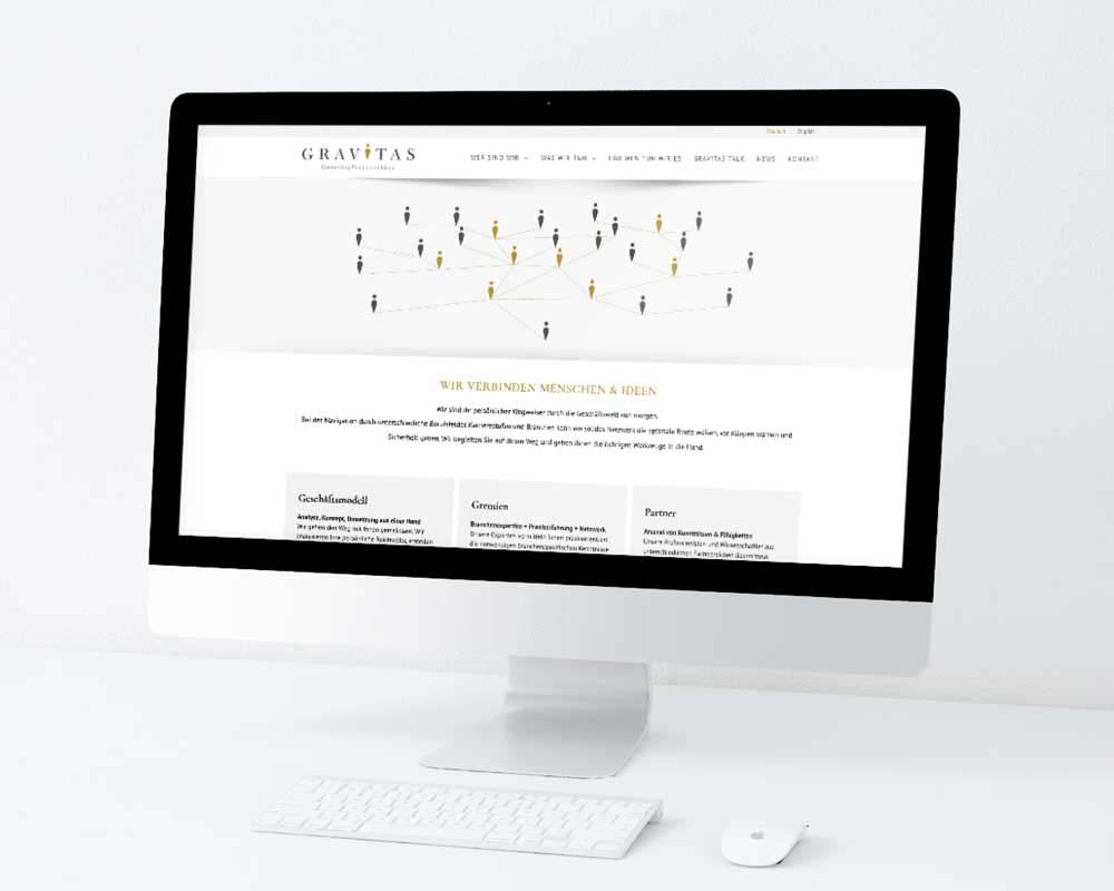 Logo, Corporate Design, Webdesign und WordPress Website für Gravitas in Wien