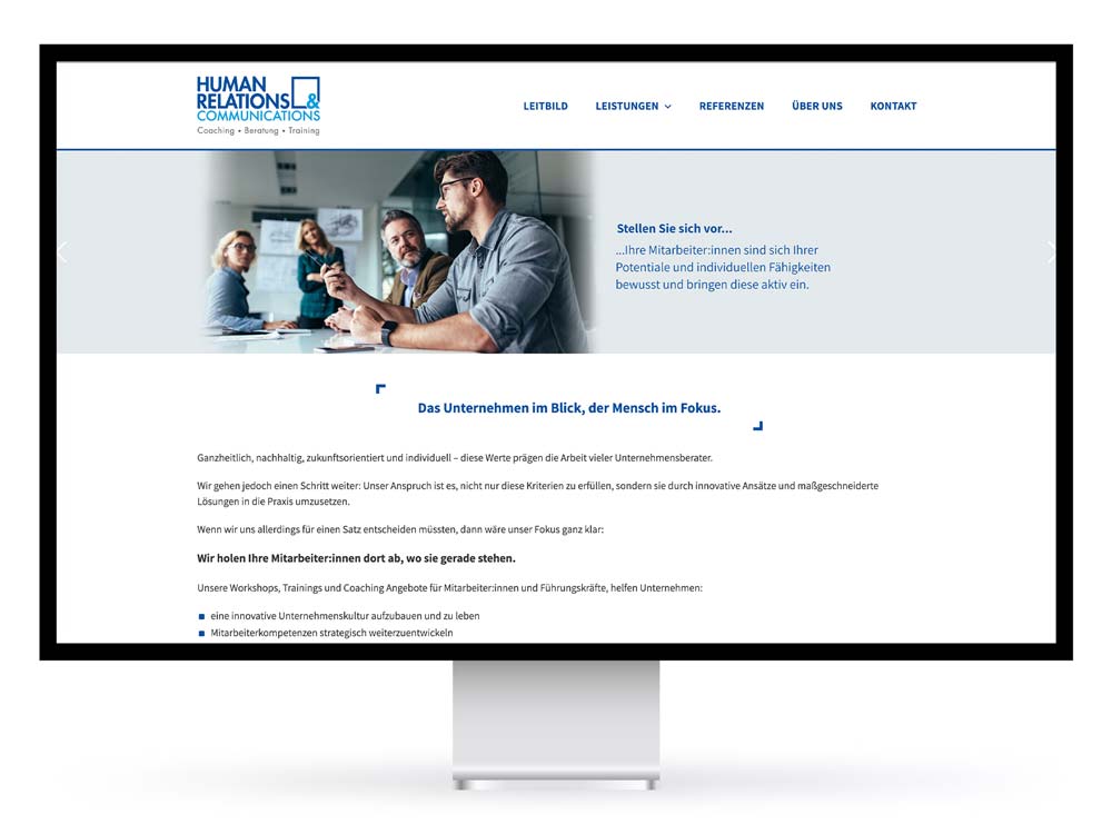 Logodesign, Webdesign und Entwicklung für Humanrelations and Communications