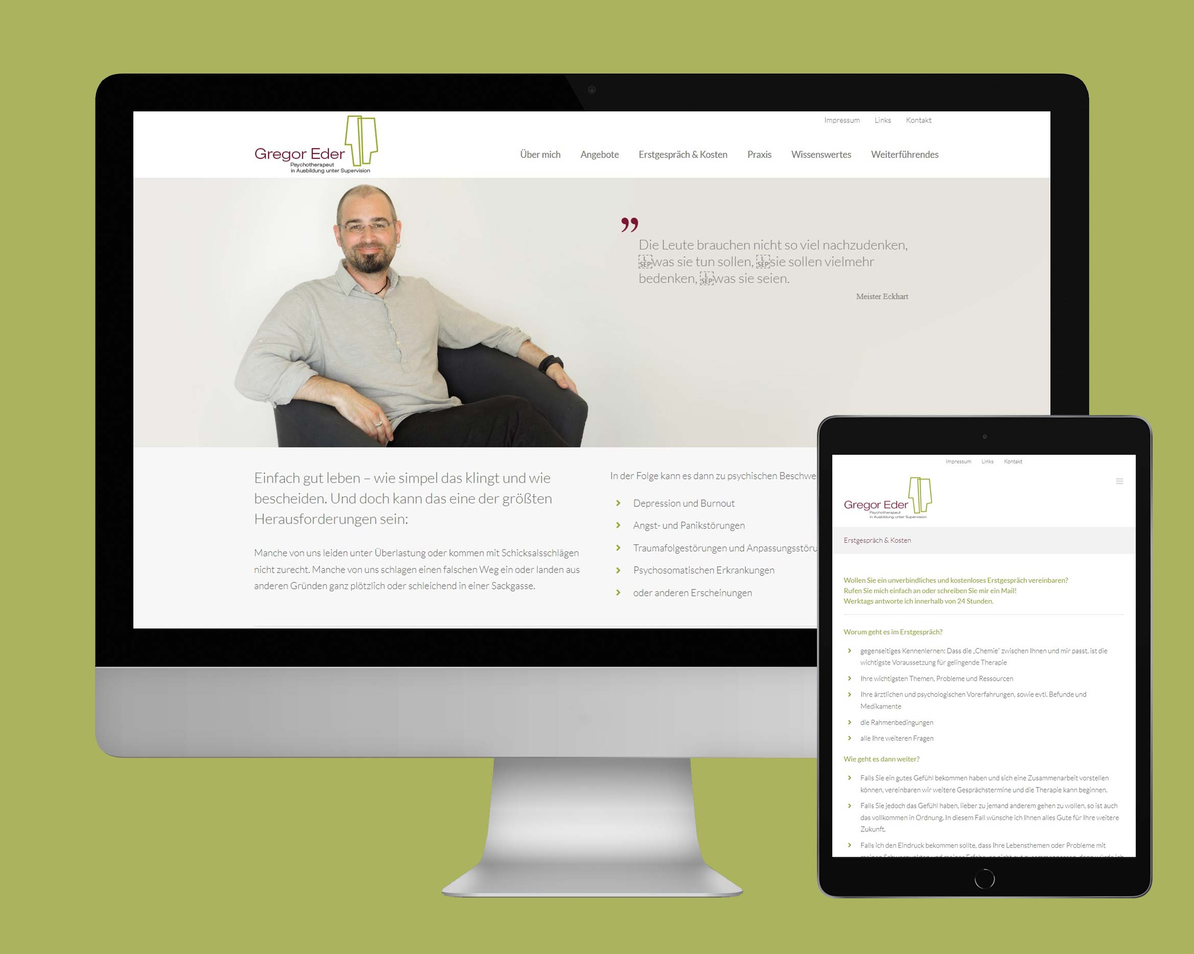 Webdesign und Entwicklung der Praxis-Website für Gregor Eder, Psychotherapie Wien