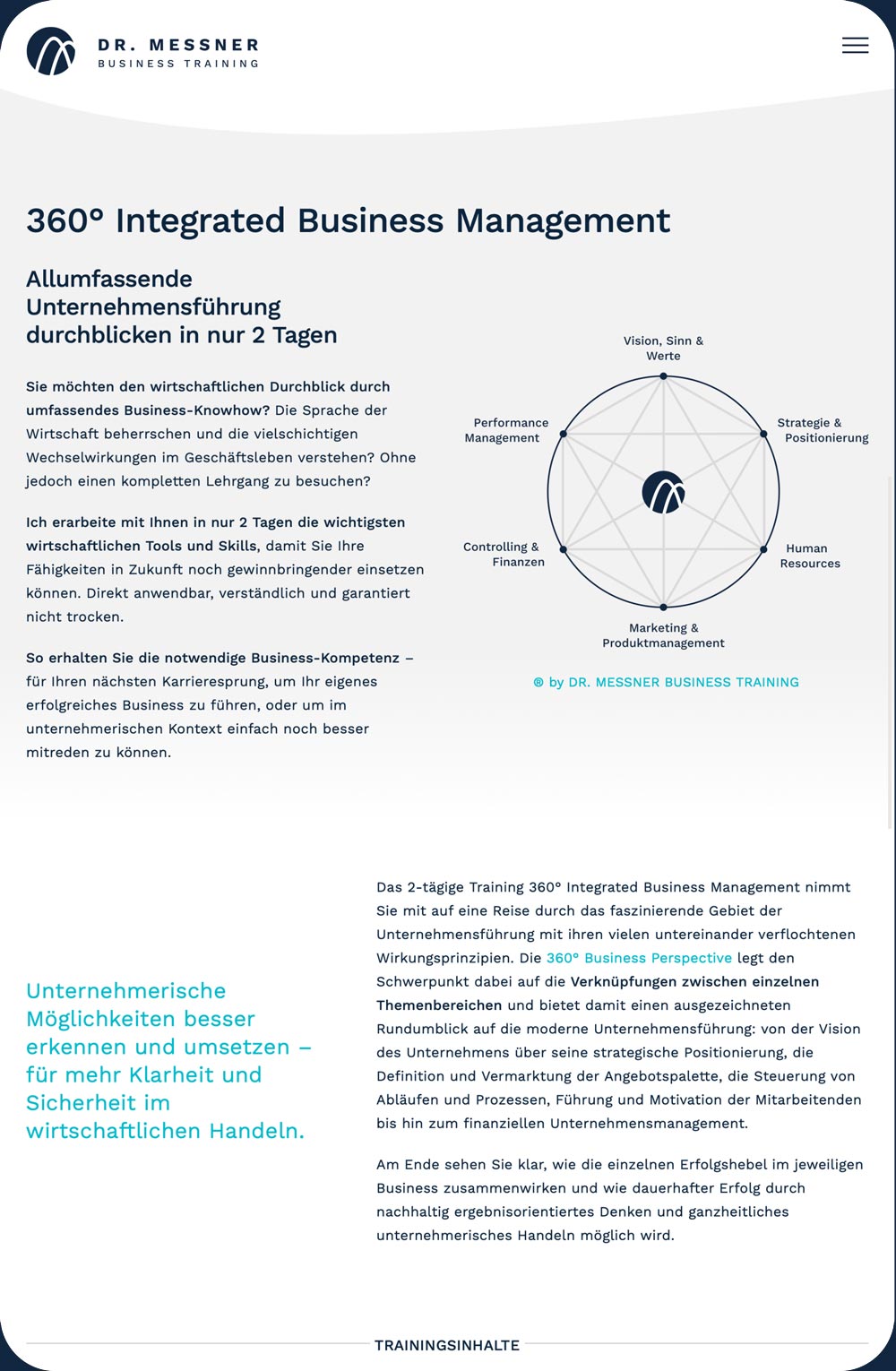 Responsive Webdesign basiert auf WordPress für Dr. Messner Business Training