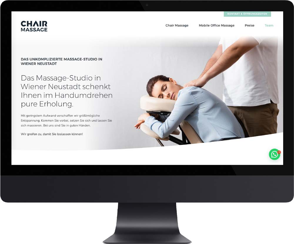 Markenpositionierung, Logo, Corporate Design Entwicklung, Webseite und Drucksorten für Chair Massage Wr. Neustadt