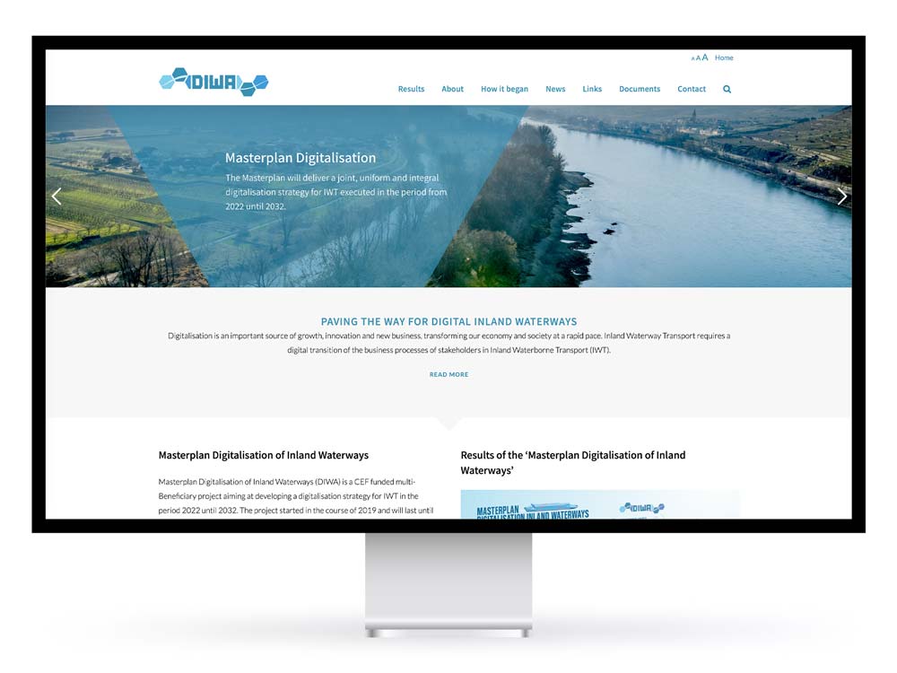 Website Entwicklung für das Projekt Masterplan Digitalisation of Inland Waterways (DIWA)