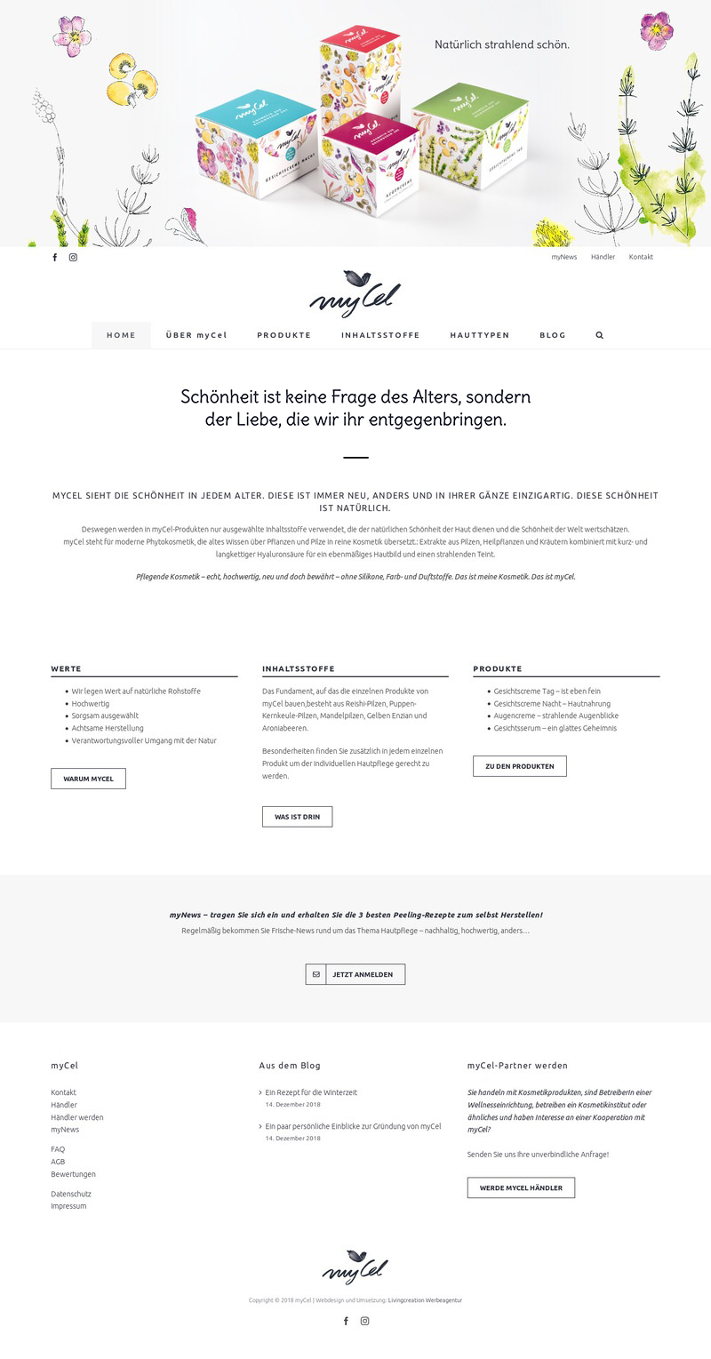 myCel Website Webdesign Entwicklung für myCel