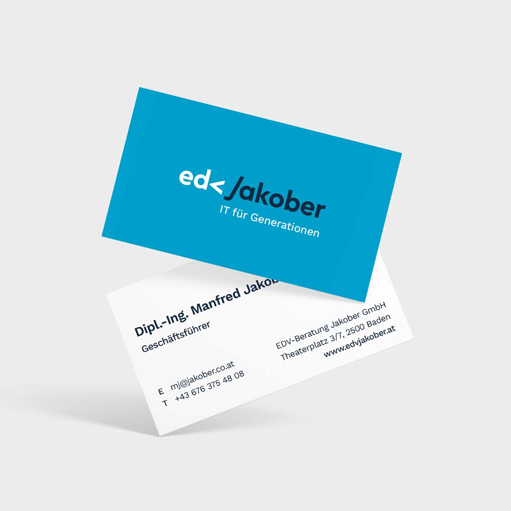 Gestaltung der Visitenkarten für alle Mitarbeiter der Fa. EDV Jakober in Wien